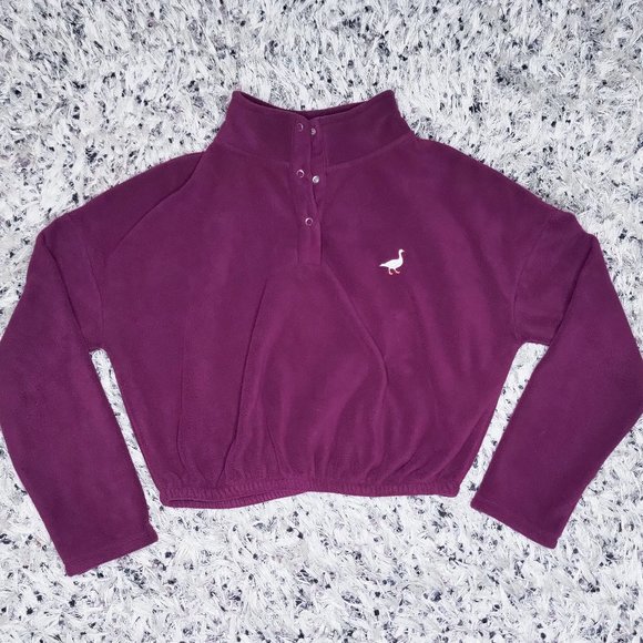 RARE! Mulberry Cropped Embroidered Goose Fleece - Picture 1 of 7